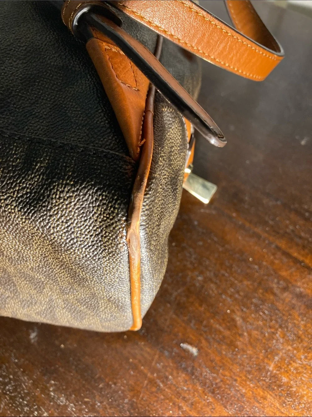 Michael Kors Brown Rhea MK Logo Backpack with Gold Hardware
